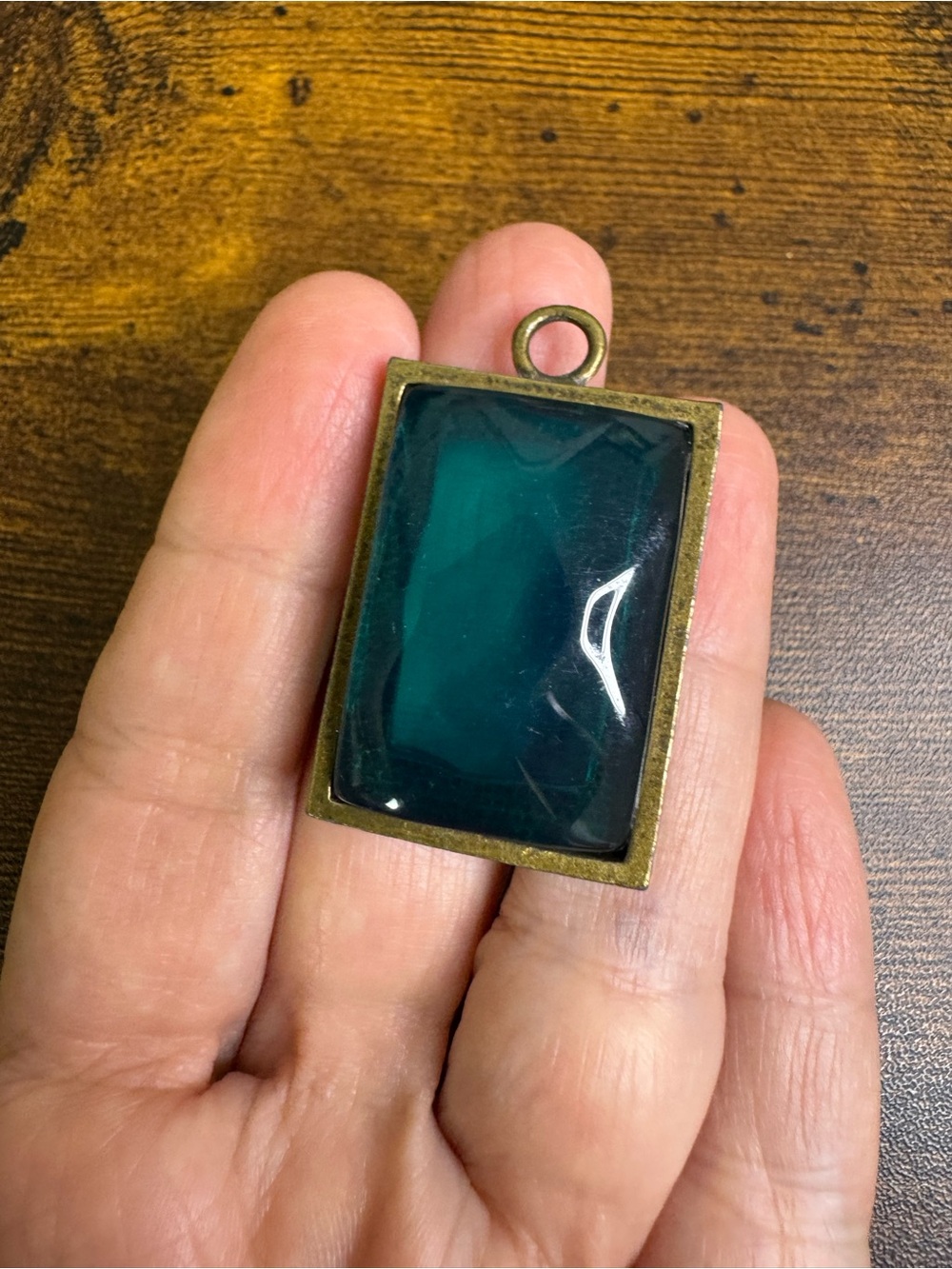 Vintage Teal Rectangular Lucite Pendant by Vintage